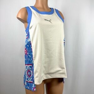 NWT Puma Superstition Women's Sz S Basketball Tank Top Pleated Sided Ivory /Blue